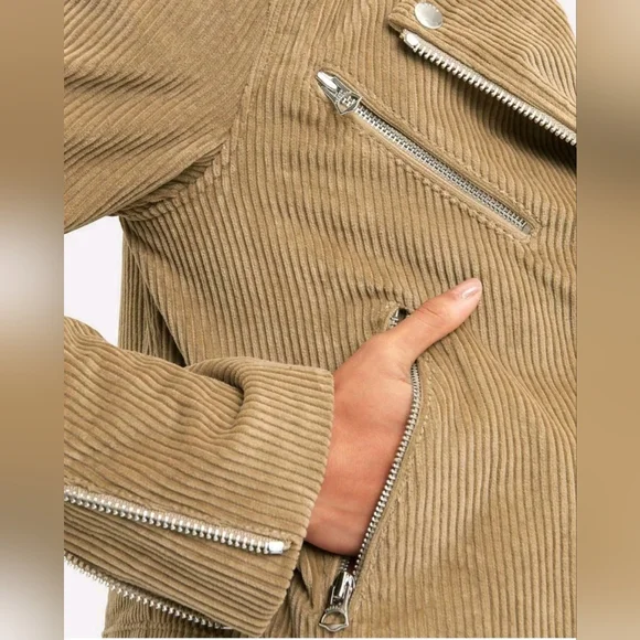 RAG & BONE Mercer Corduroy Moto Camel Cropped Jacket Womens Medium. - Picture 3 of 15